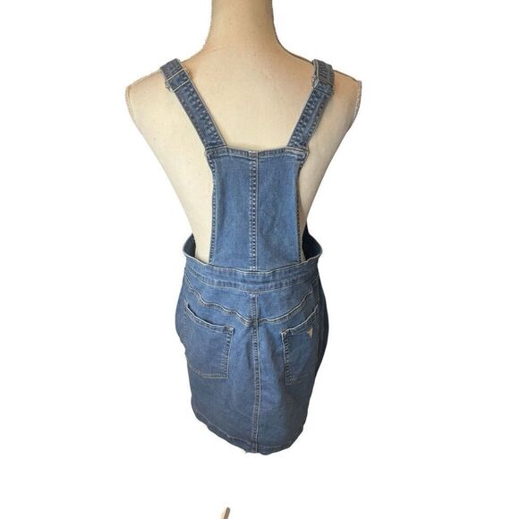 Vtg GUESS JEANS Denim Mini Dress Button Down Bib Overall Front Skater XL Y2K - Picture 3 of 6